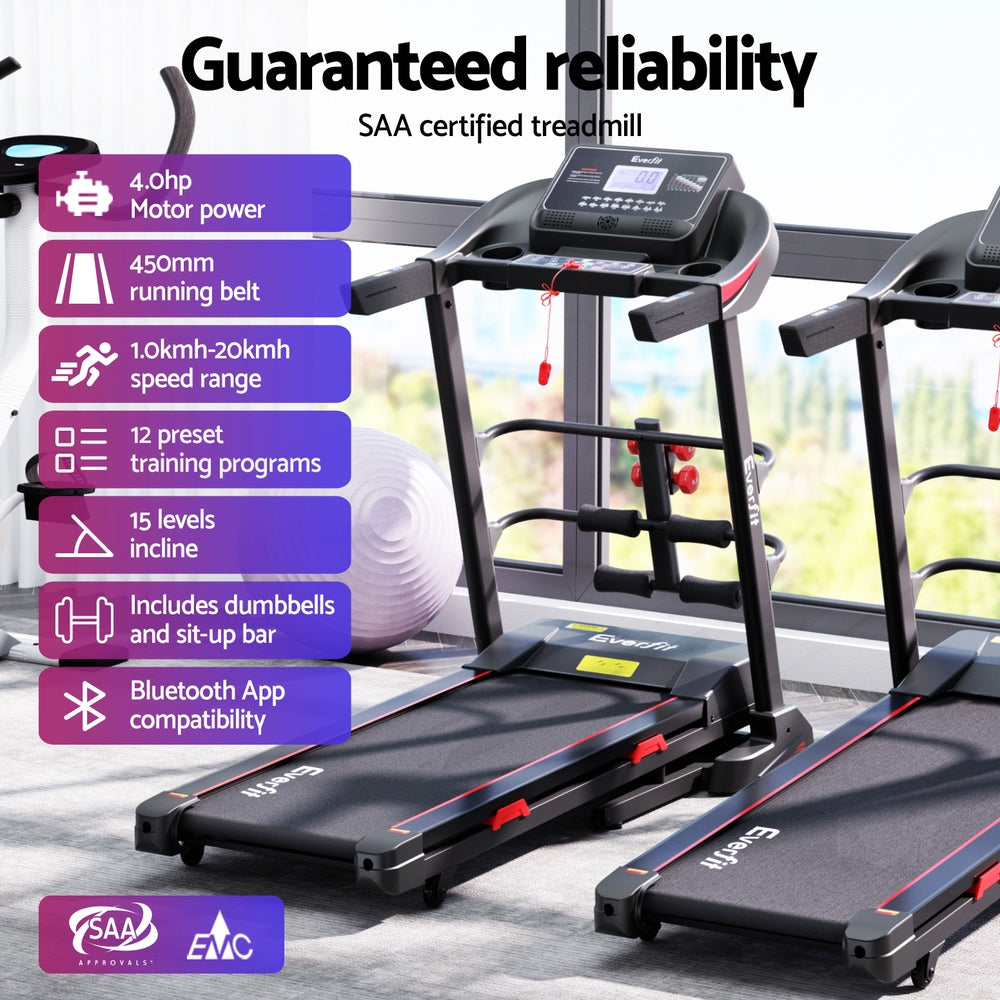 Hudson Electric Treadmill with Sit Up Bar – Black – 45 cm