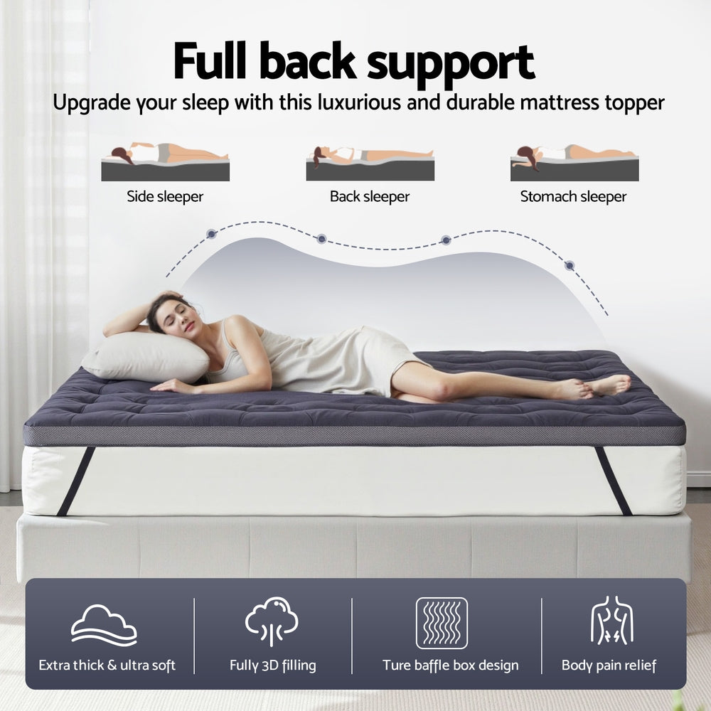 Nora Bamboo Charcoal Mattress Topper – Grey – Queen