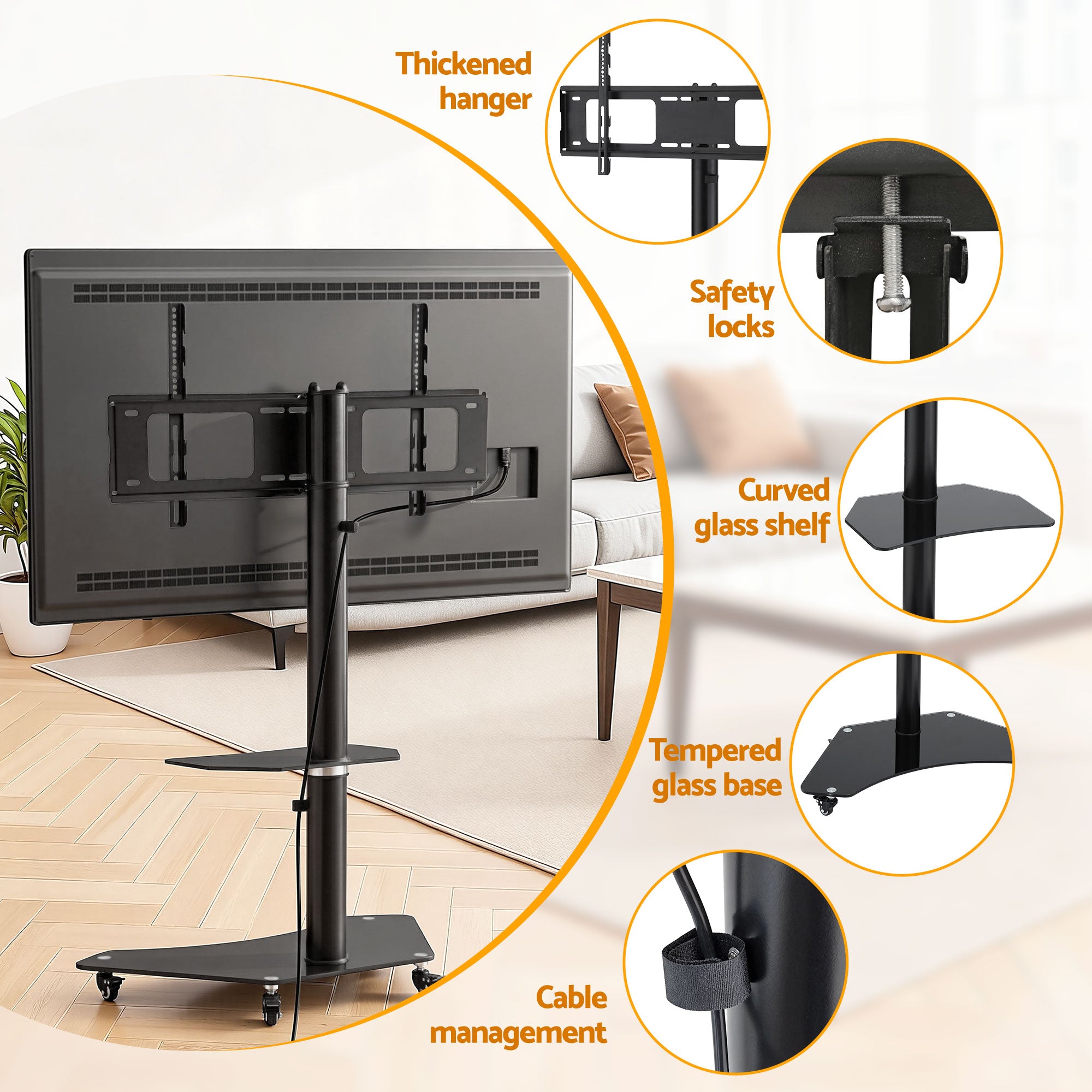 Valmere Adjustable TV Floor Stand Mount – Black