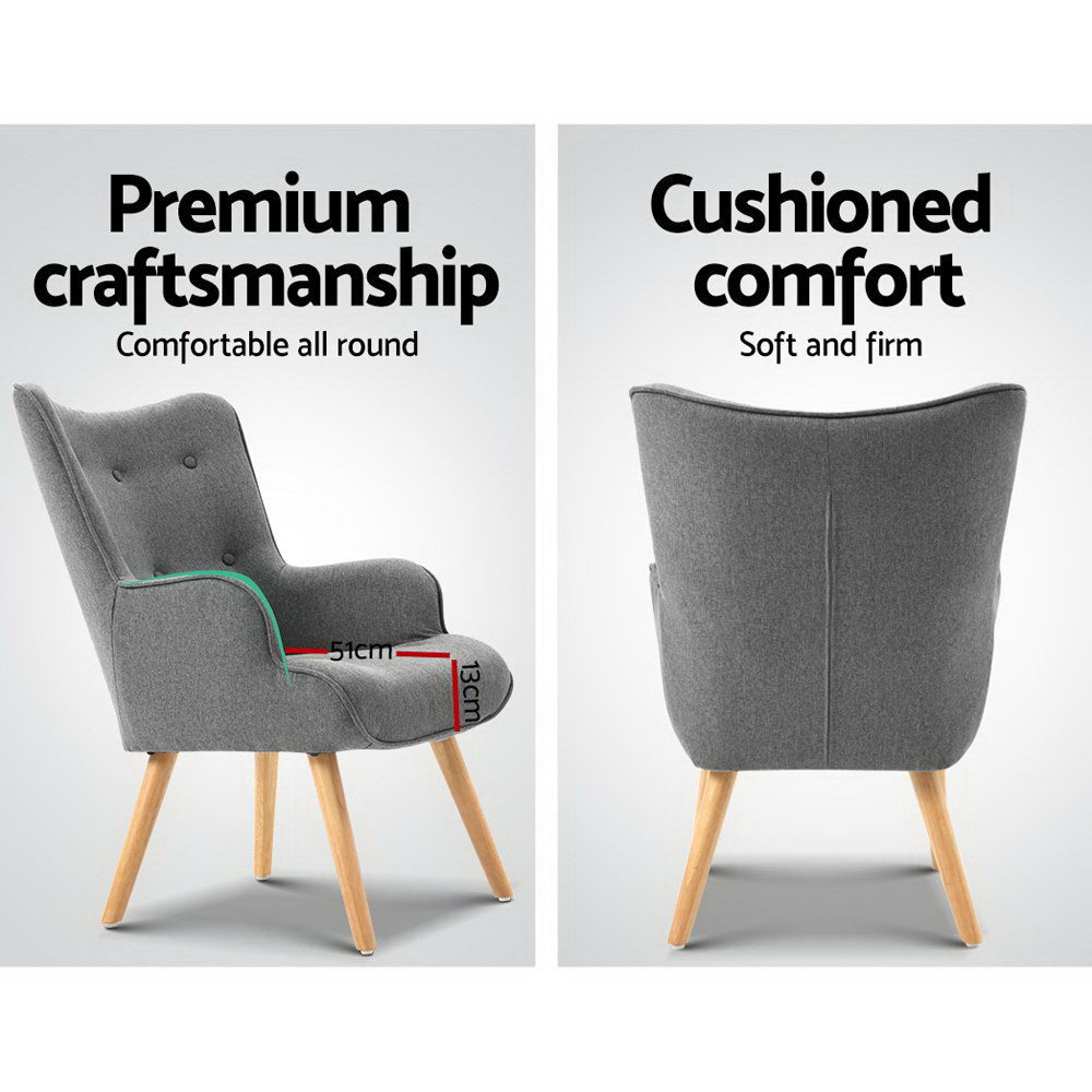 Lansar Linen Armchair & Ottoman – Grey