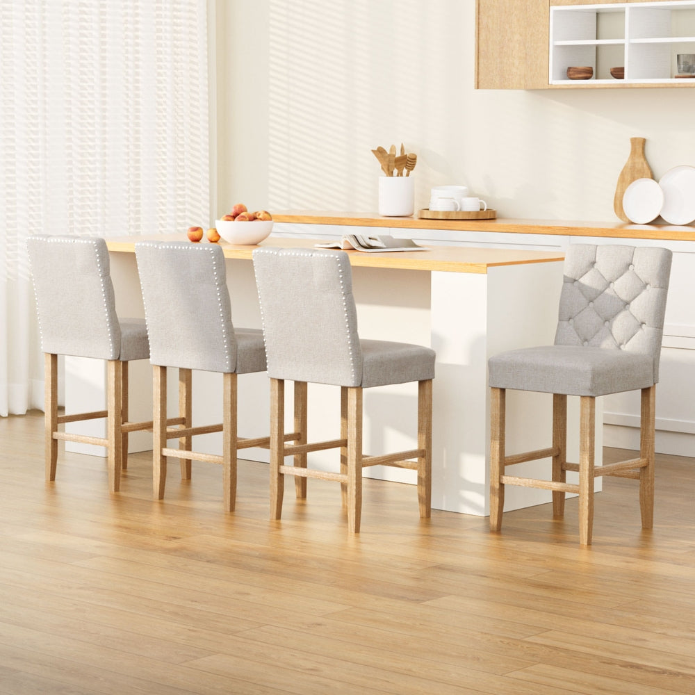 Nova 4x Bar Stools Linen Upholstered Chairs
