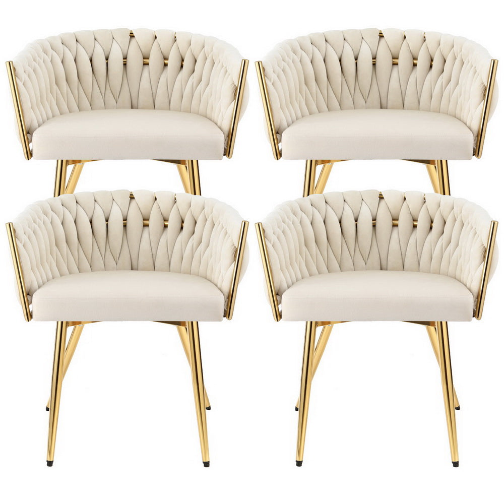 Halston Velvet Armchairs – Beige – Set of 4