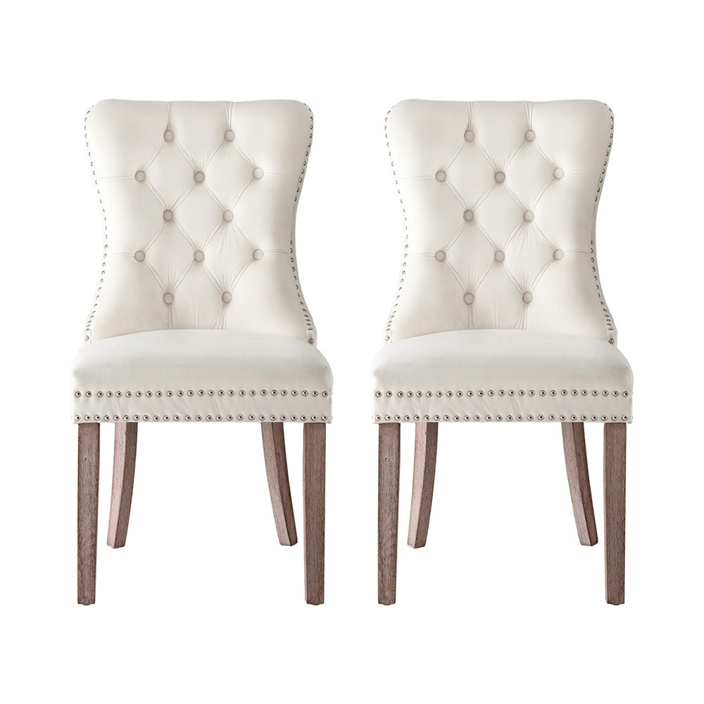 Breslin Velvet Dining Chairs – Beige – Set of 2