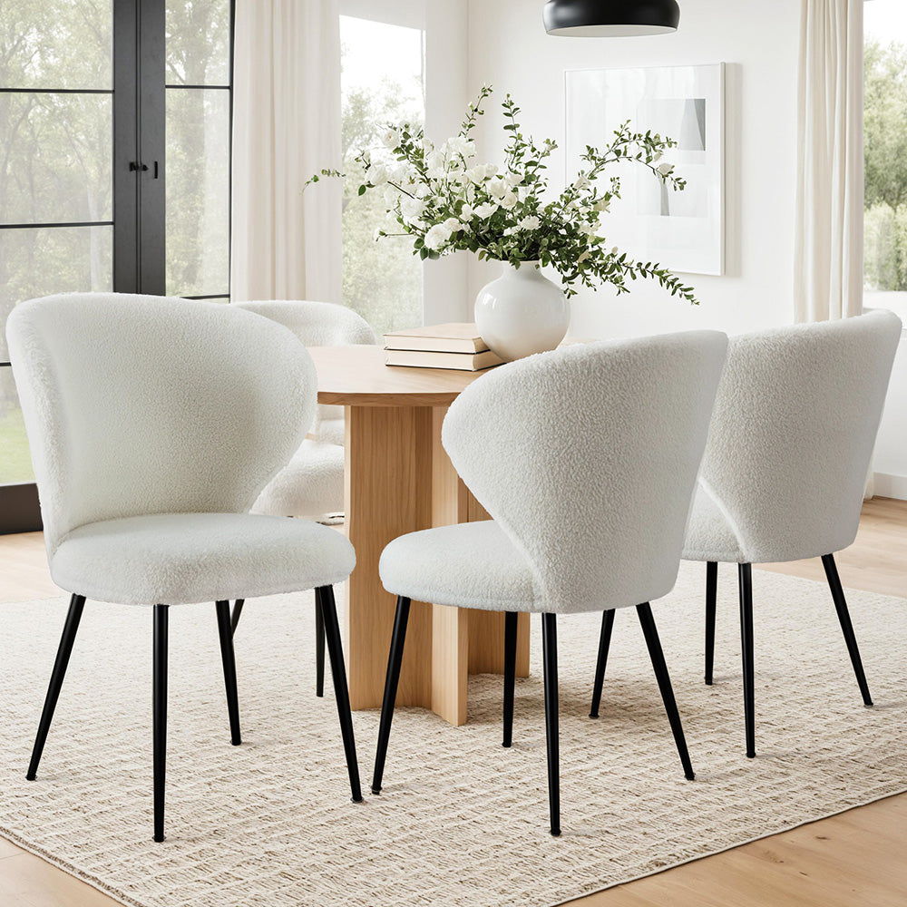 Nova Sherpa Wing Back Dining Chairs – White – Set of 4