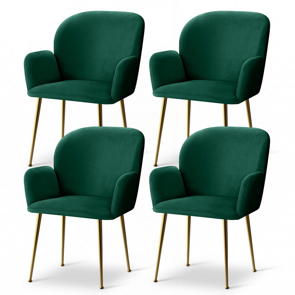 Dining Chairs Set of 4 Velvet Armchair Green