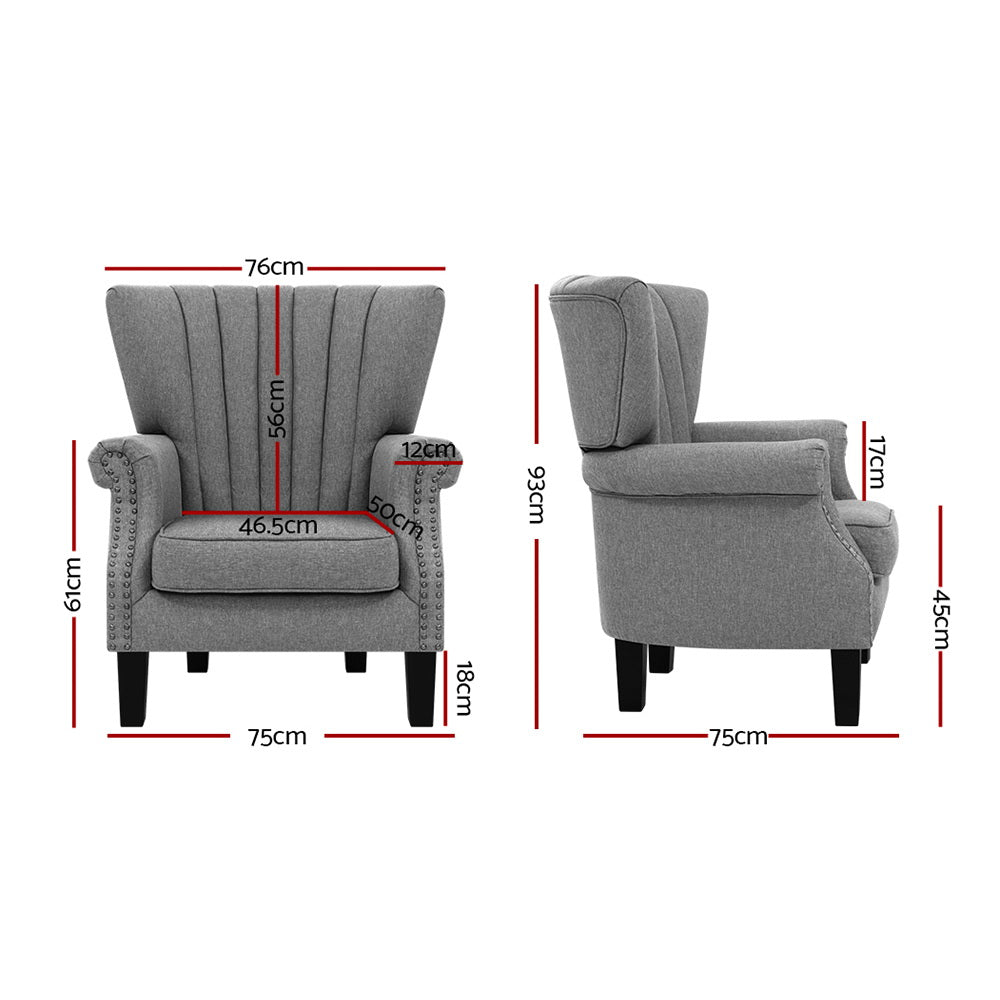 Tempo Wingback Armchair – Grey – 76 cm