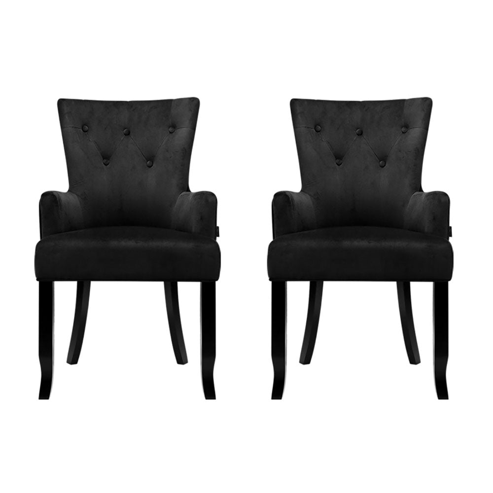 Cayes Velvet Armchairs – Black – Set of 2