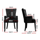 4 x Velvet Armchairs – French Provincial Style, Black