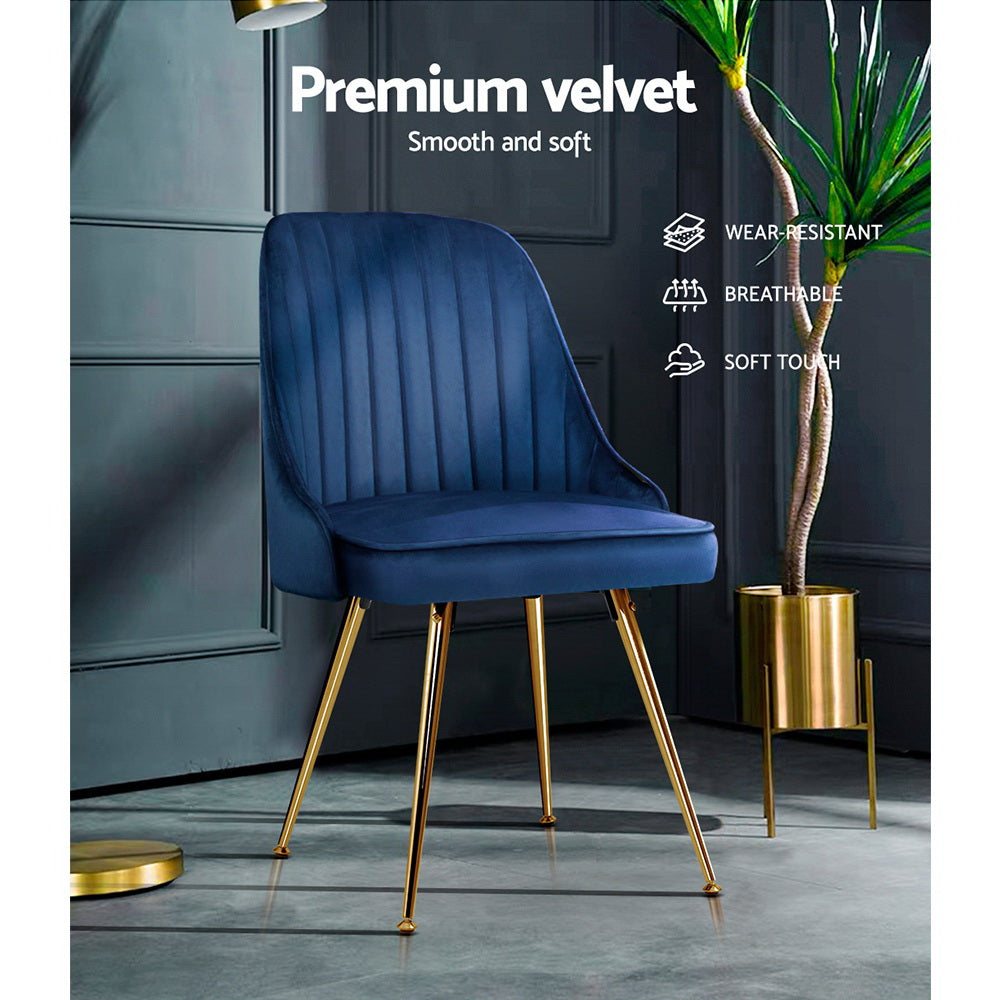 Senna Velvet Channel Tufted Dining Chairs – Blue – Set of 2