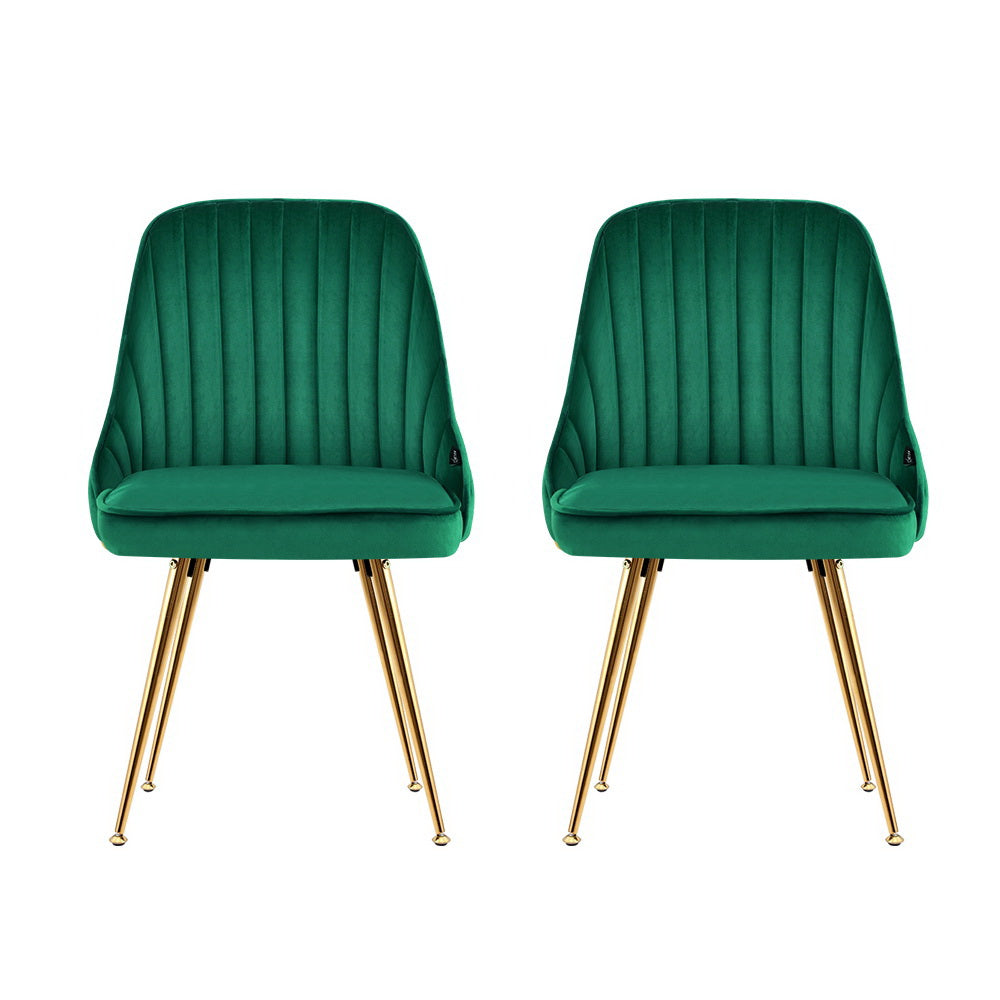 Senna Velvet Channel Tufted Dining Chairs – Green – Set of 2