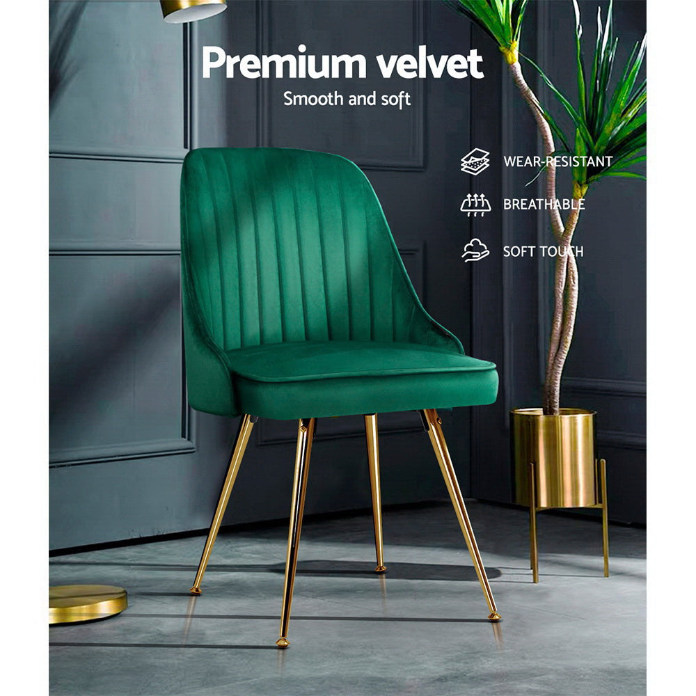 Senna Velvet Channel Tufted Dining Chairs – Green – Set of 2