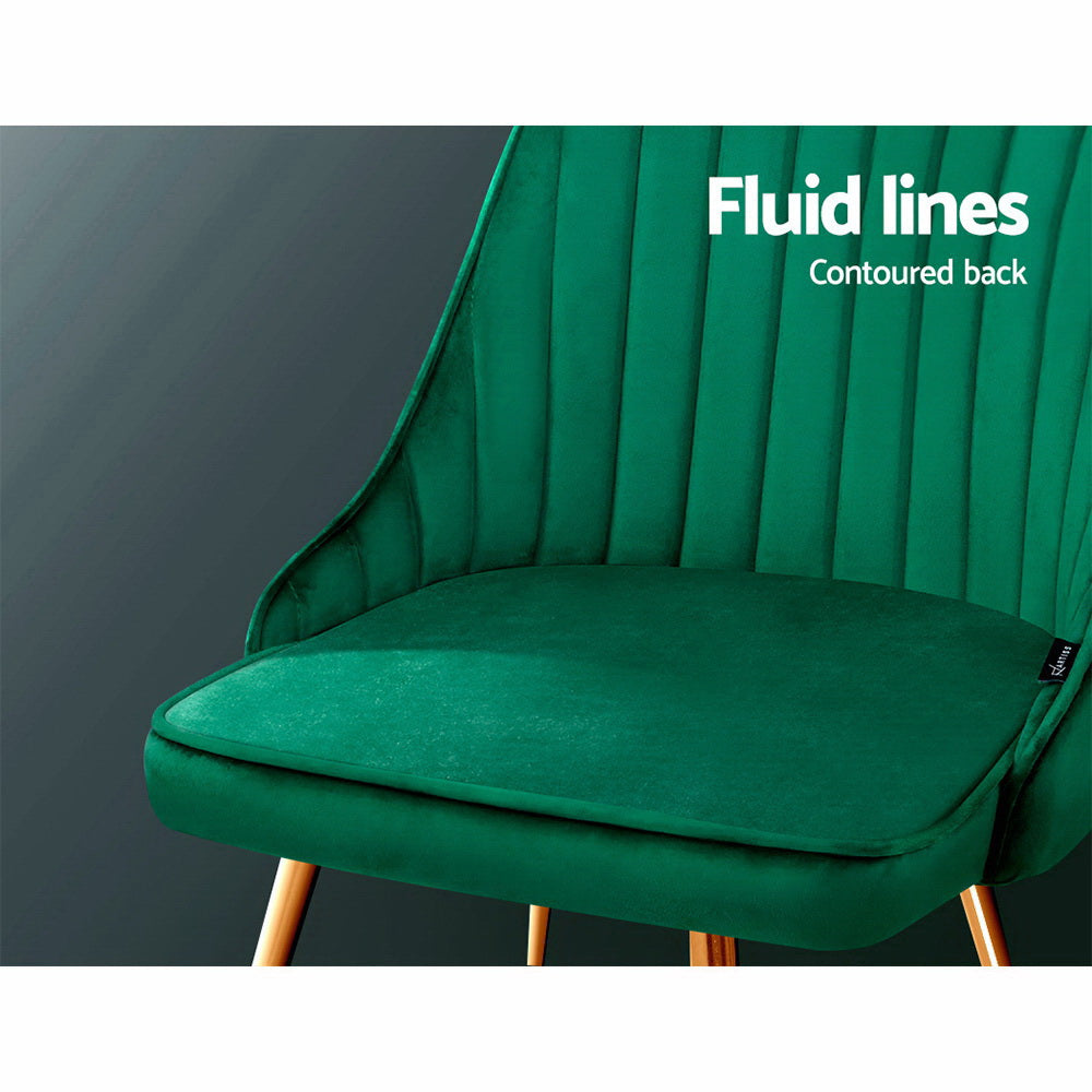 Senna Velvet Channel Tufted Dining Chairs – Green – Set of 2