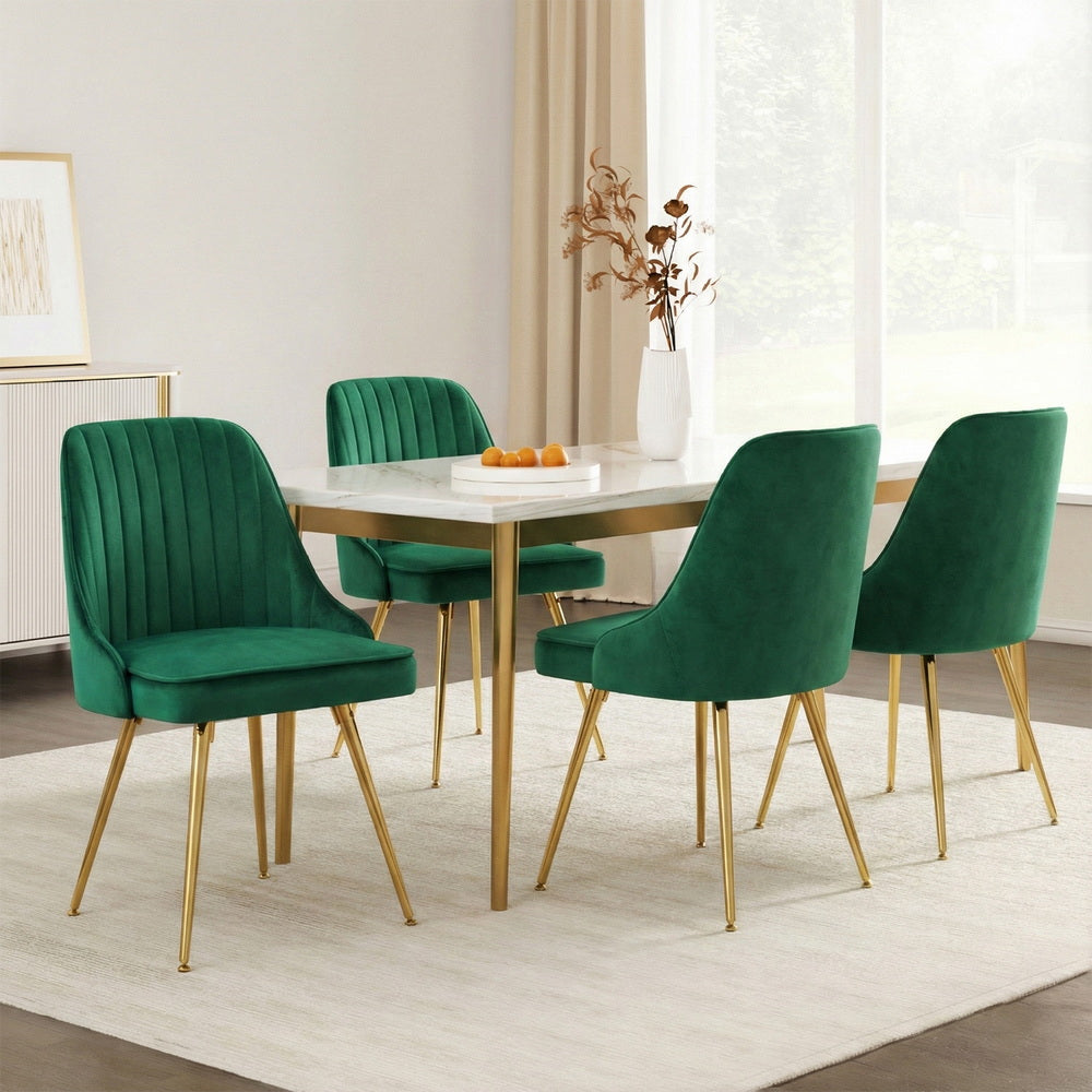 Alvara Velvet Dining Chairs – Green – Set of 4