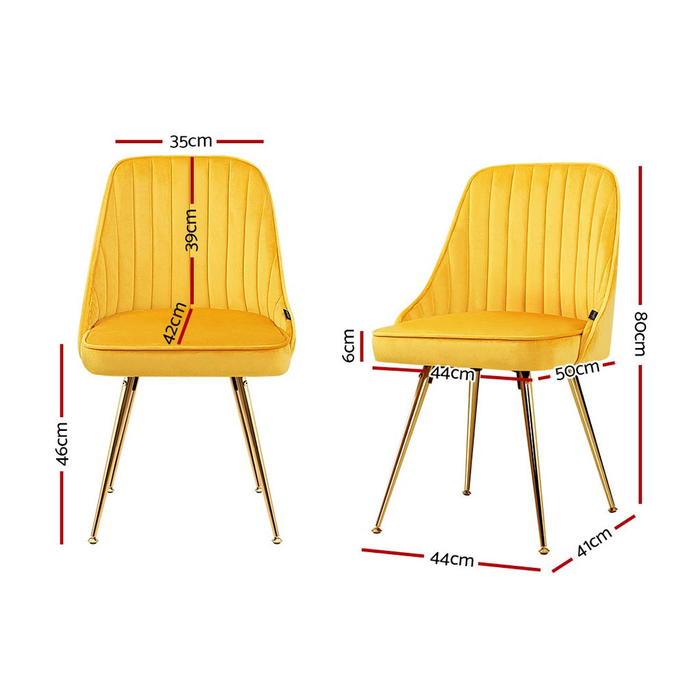 Senna Velvet Channel Tufted Dining Chairs – Yellow – Set of 2
