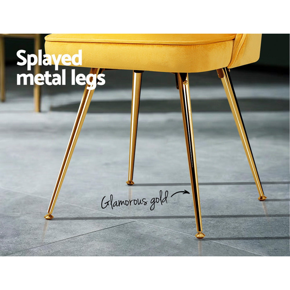Senna Velvet Channel Tufted Dining Chairs – Yellow – Set of 2