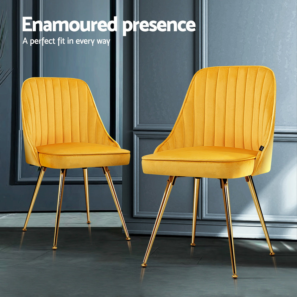 Alvara Velvet Dining Chairs – Yellow – Set of 4