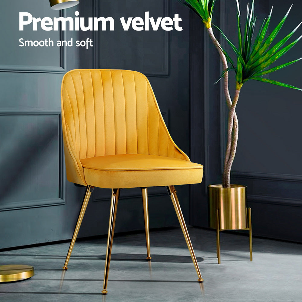 Alvara Velvet Dining Chairs – Yellow – Set of 4