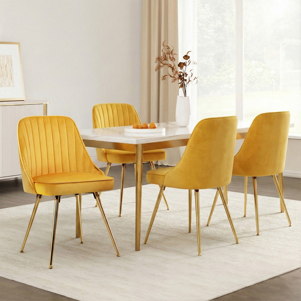 Alvara Velvet Dining Chairs – Yellow – Set of 4