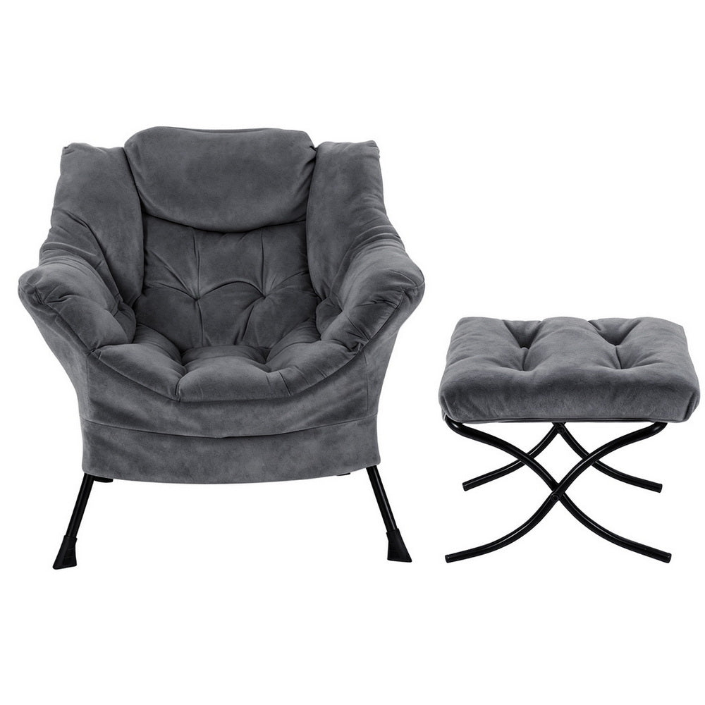 Ardelle Velvet Armchair with Ottoman – Grey