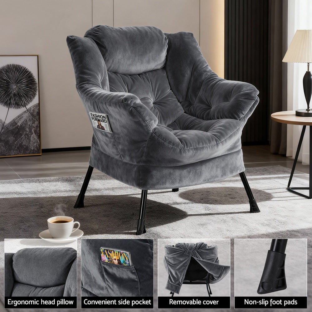 Ardelle Velvet Armchair with Ottoman – Grey