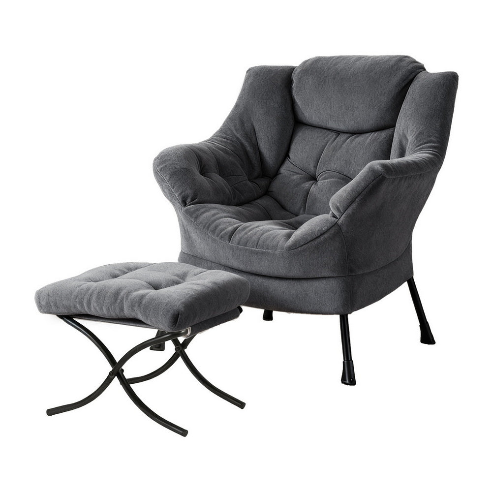 Ardelle Velvet Armchair with Ottoman – Grey