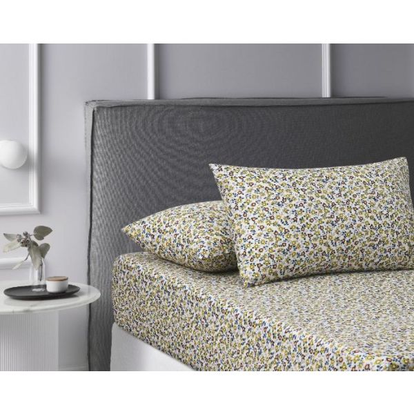 Lisa Washed Cotton Printed Fitted Teal Sheet Set – Double