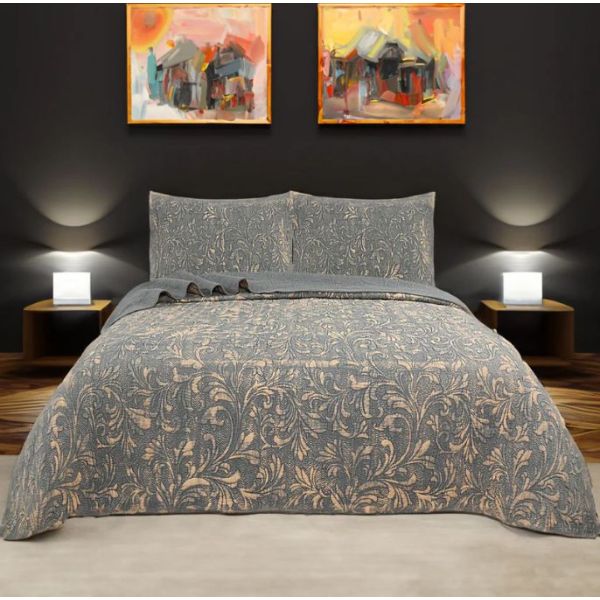 Stone Wash Gun Metal 100% Cotton Quilted 2 pcs Bedspread Coverlet Set – King Single