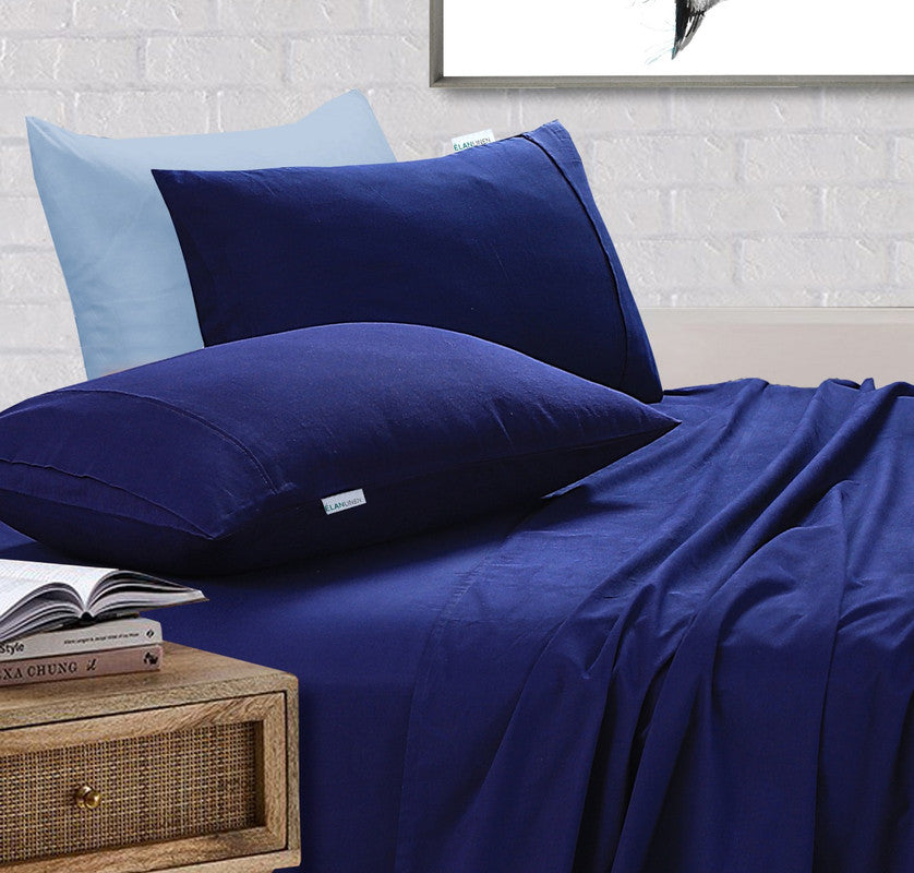 Linden Egyptian Cotton Vintage Washed Sheet Set – Navy Blue – Queen