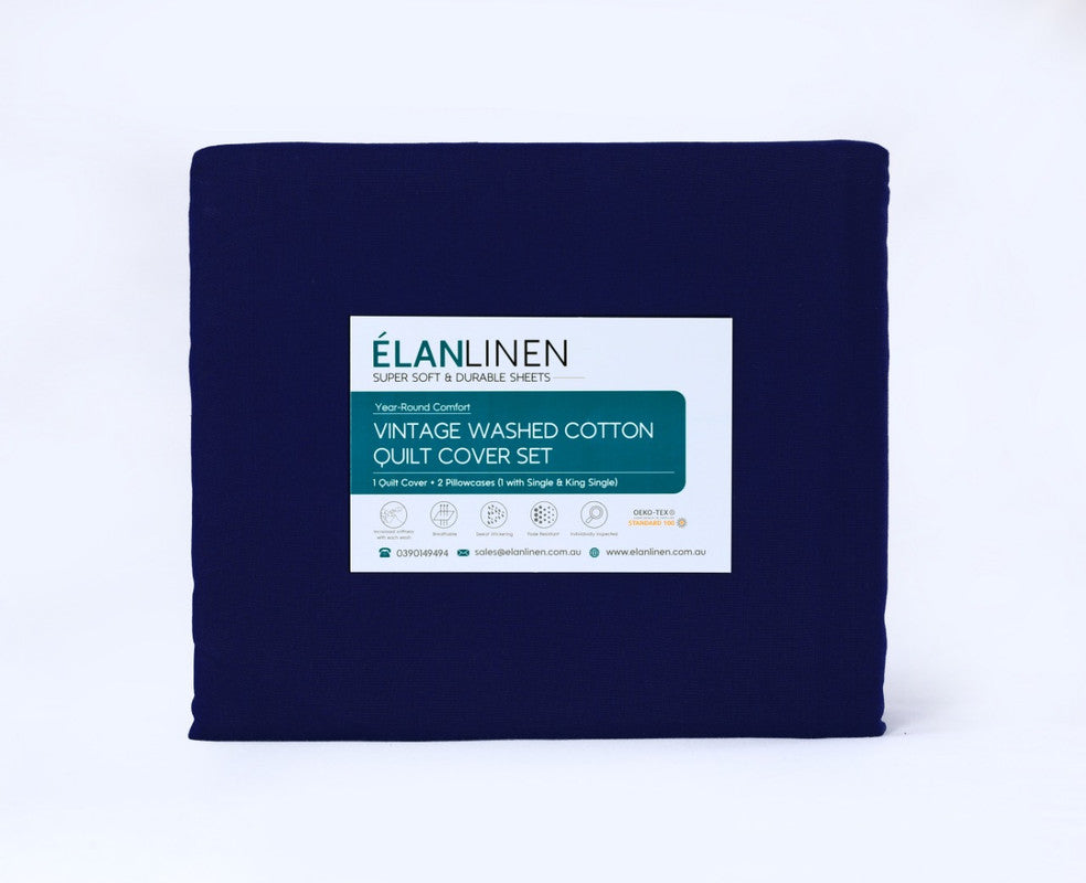 Linden Egyptian Cotton Vintage Washed Sheet Set – Navy Blue – Queen