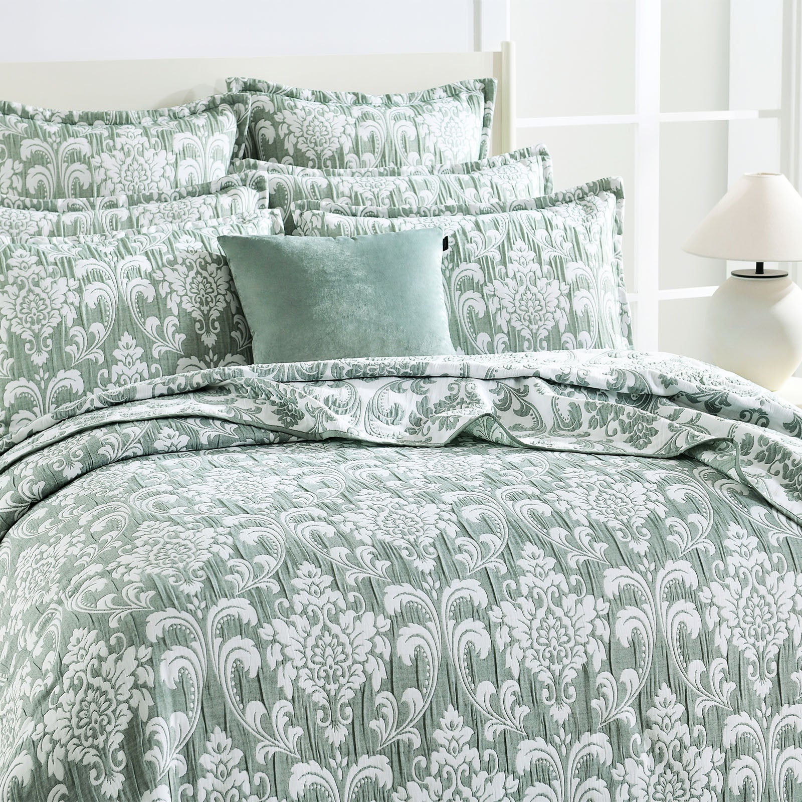 Tahlia Jacquard Jade Coverlet Set European Pillowcase