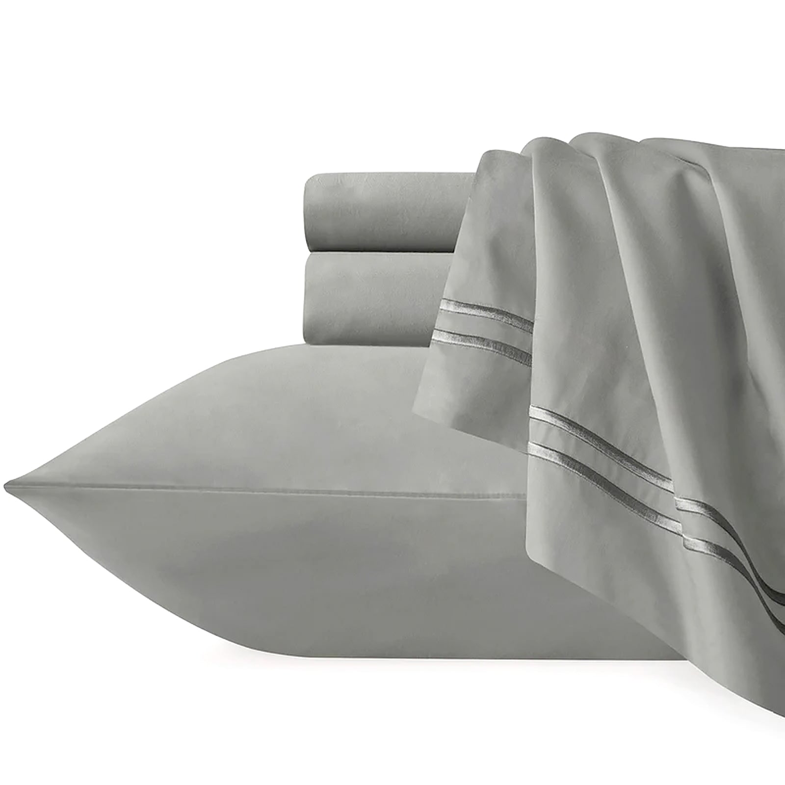 Strada Embroidered 1000 TC Egyptian Cotton Silver Charcoal Deep Sheet sets – Queen