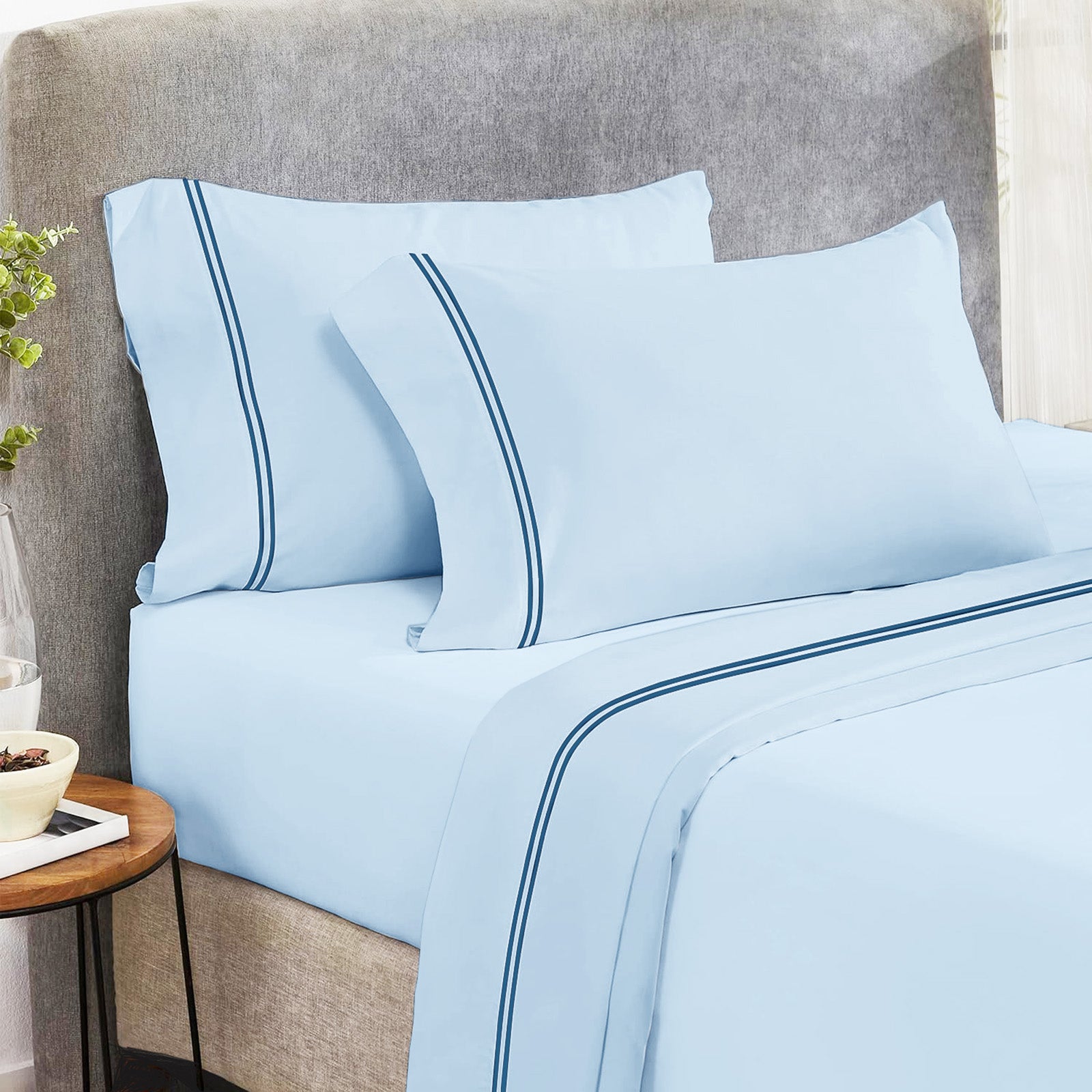Strada Embroidered 1000 TC Egyptian Cotton Sky Navy Deep Sheet sets – Queen
