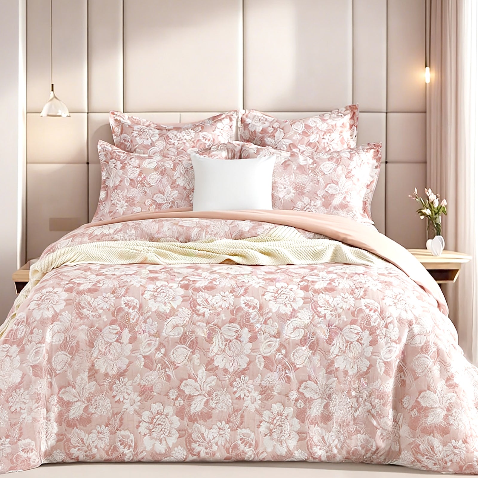 Aura Blush Jacquard Quilt Cover Set – Double