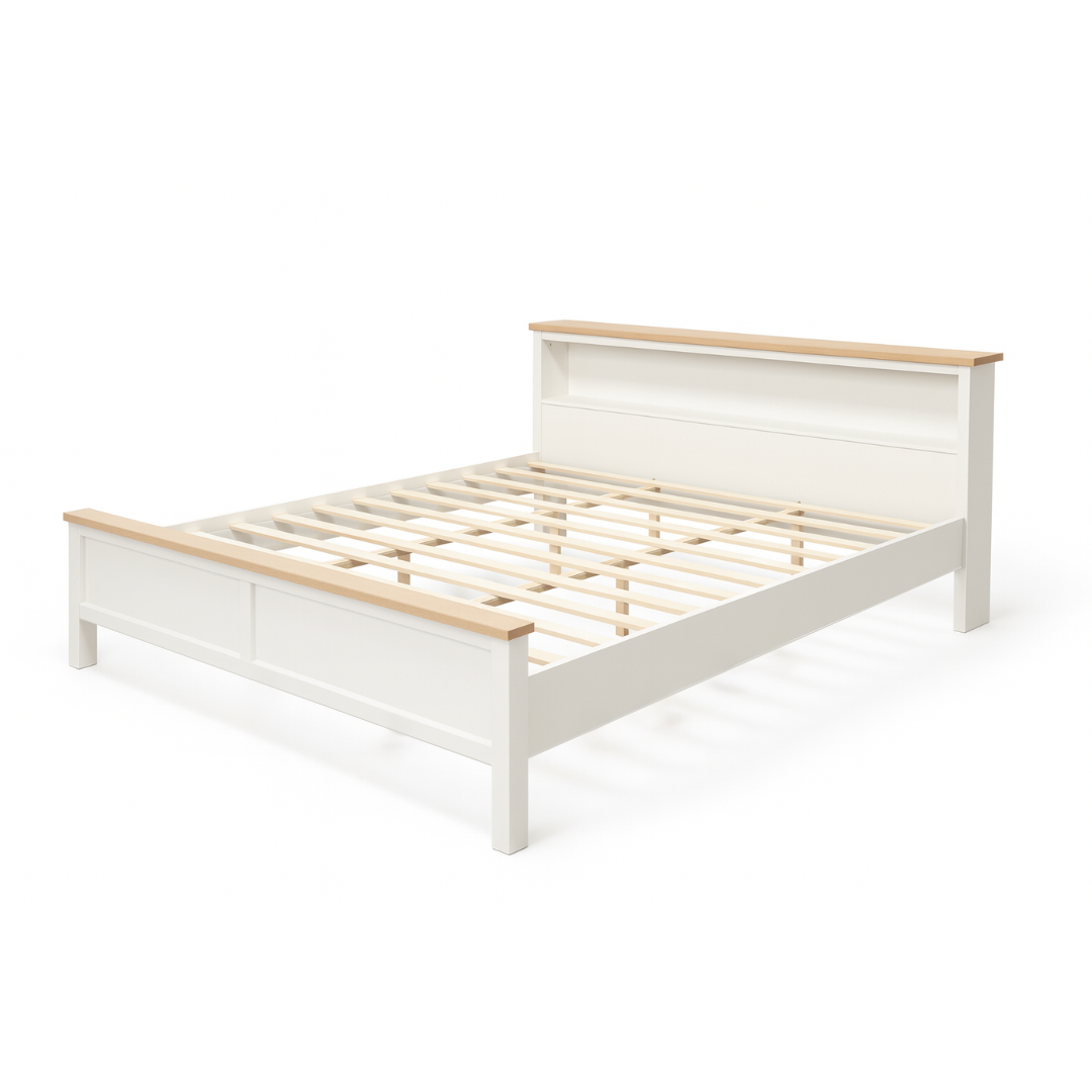 Mariner Bed Frame with Shelf – White & Oak – King