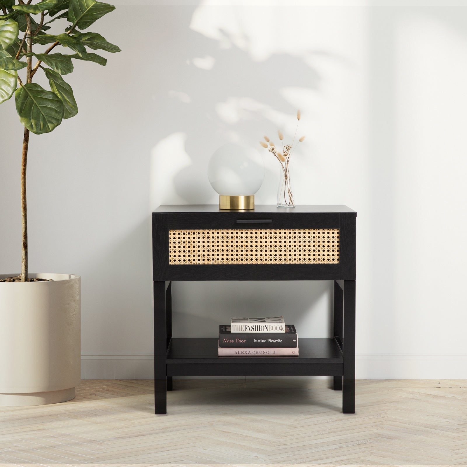 Tulum Rattan Bedside Table – Black – 60cm