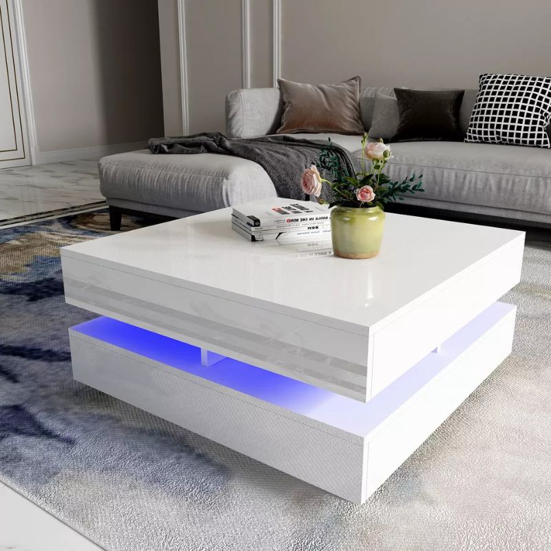 Rowan Modern Large High Gloss Coffee Table With LED Lights White