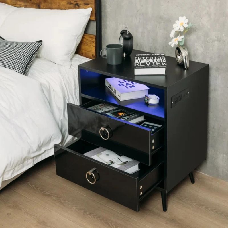 Amelia LED Bedside Tables – Black – Set of 2