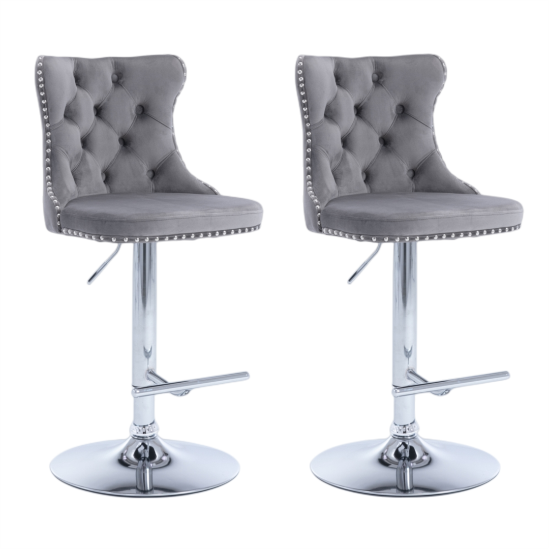 Cove Velvet Swivel Bar Stools – Grey – Set of 4