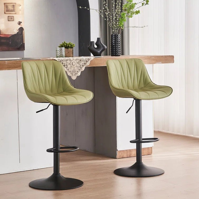 Cove SERENITà AVO Green Modern Height Adjustable Swivel Bar Stools Upholstered Leather Barstool Kitchen Island Chairs with Metal Frame (Set of 2)