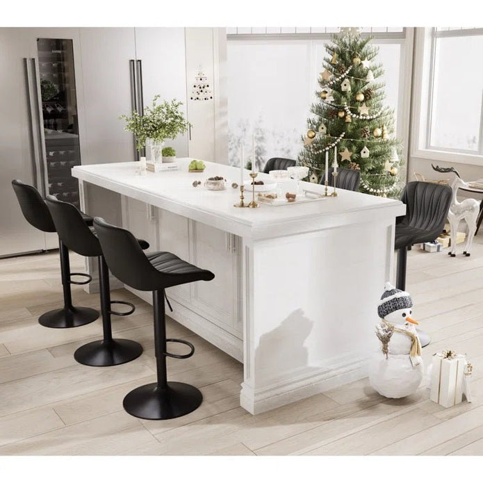 Atlas Leather Swivel Bar Stools – Black – Set of 2