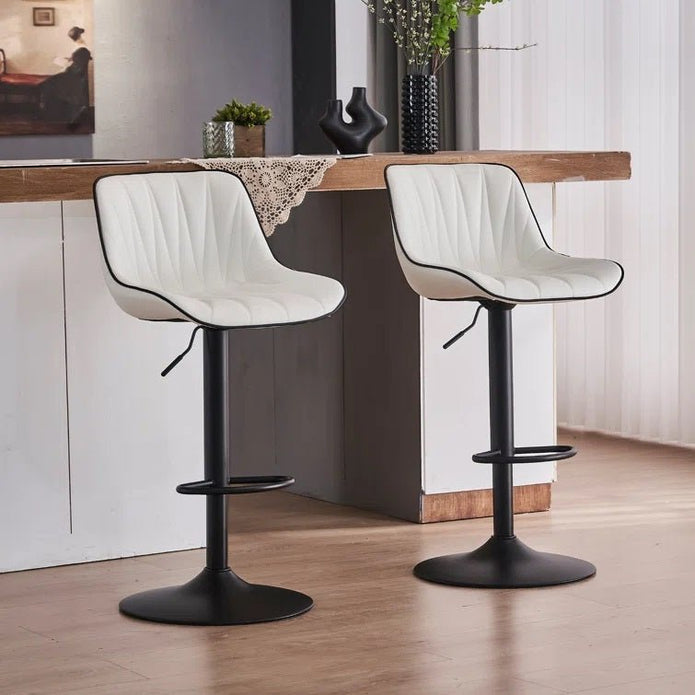 Nova SERENITà White Modern Height Adjustable Swivel Bar Stools Upholstered Leather Barstool Kitchen Island Chairs with Metal Frame (Set of 2)