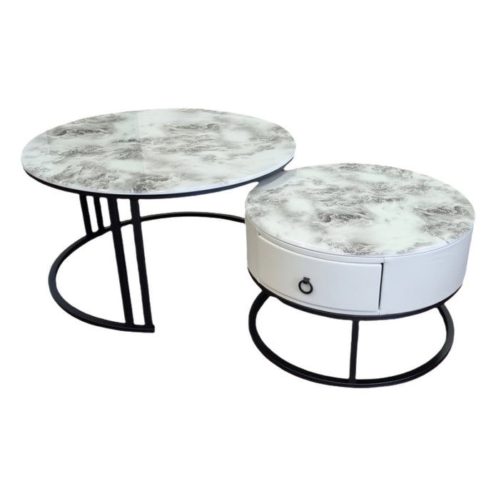 Alderon Nesting Coffee Table Set – Black & White – Set of 2