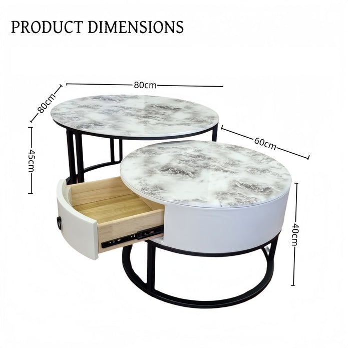 Alderon Nesting Coffee Table Set – Black & White – Set of 2