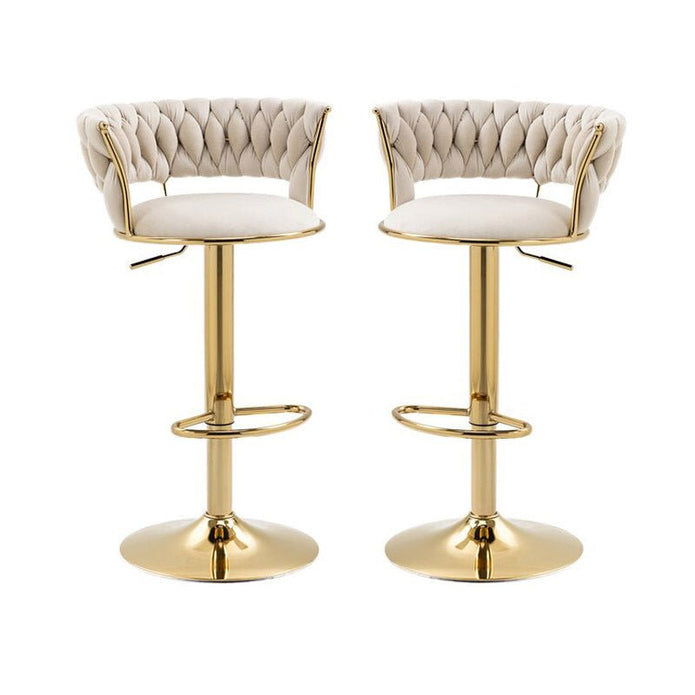Atlas 2x Height Adjustable Swivel Bar Stool Velvet Golden Base Barstools Chairs Padded Seat - Beige