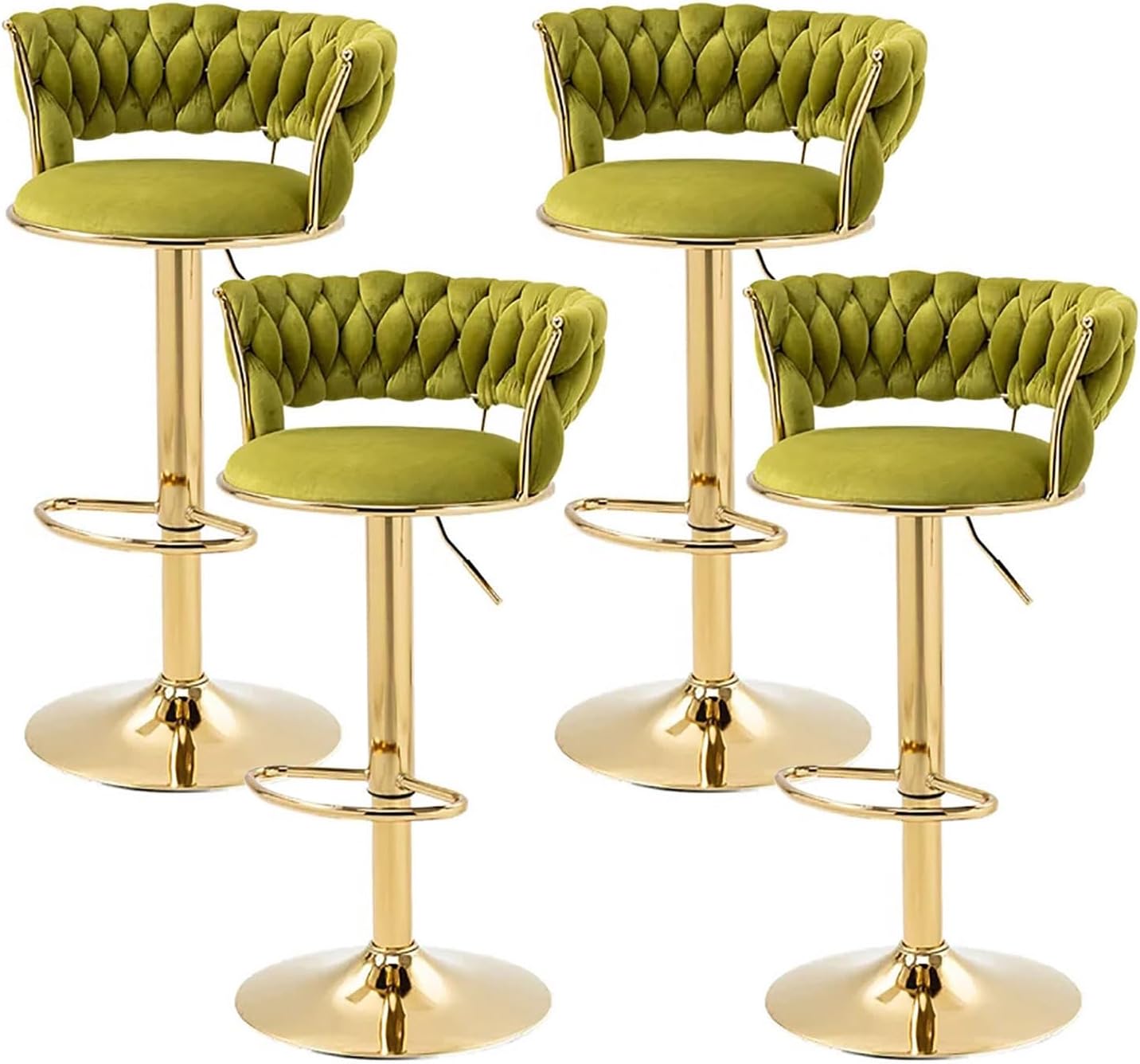 Nova SERENITà 2x Height Adjustable Swivel Bar Stool Velvet Golden Base Barstools Chairs Padded Seat Olive Green