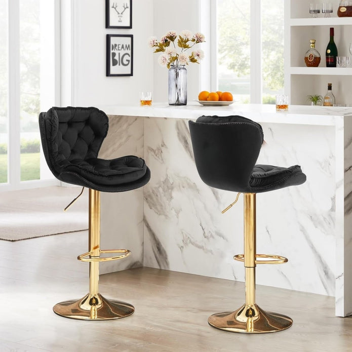 Cove SERENITà Swivel Bar Stools Set of 2 Counter Height Barstools with Back Velvet Upholstered Adjustable Stool Chair Mid Century Modern Bar Stool for Kitchen Island (Black)
