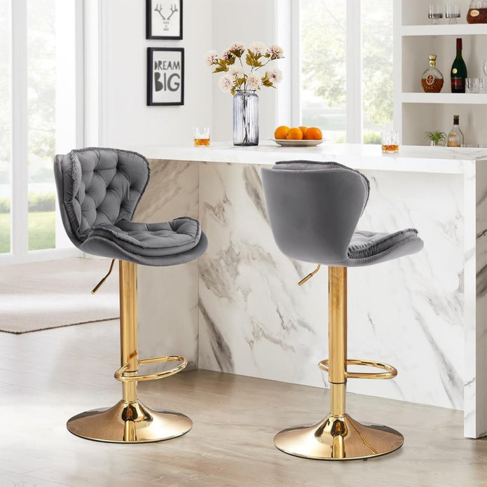 Rowan Velvet Swivel Bar Stools – Grey – Set of 2