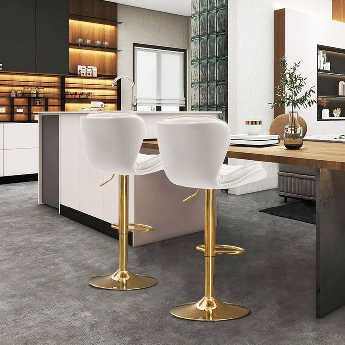 Cove Velvet Swivel Bar Stools – Beige – Set of 2