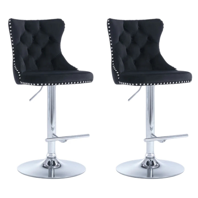 Cove SERENITà Black Velvet Bar Stools Adjustable Swivel Counter Height Chairs with Tufted Back and Nailhead Trim for Kitchen Island Pub Restaurant (2Pcs, Chrome Metal)