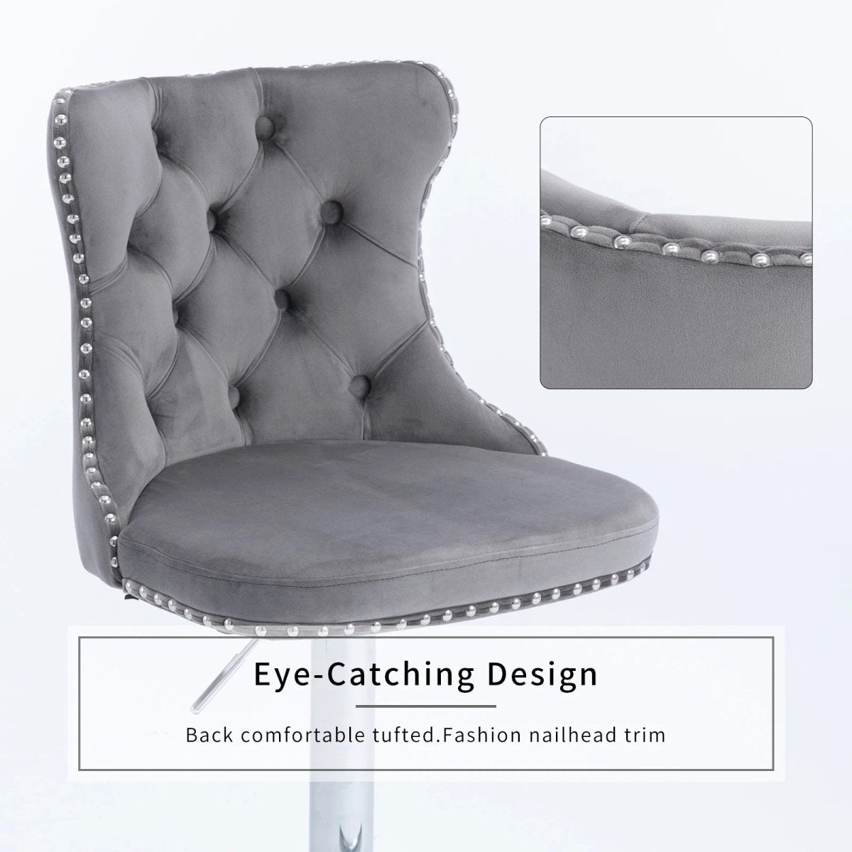 Linden Velvet Swivel Bar Stools – Grey – Set of 2